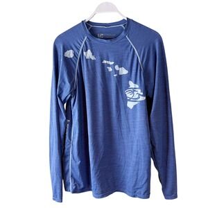 HONOLUA UV Protection LS Rash Guard Shirt Hawaii Islands Graphic Blue Men's M